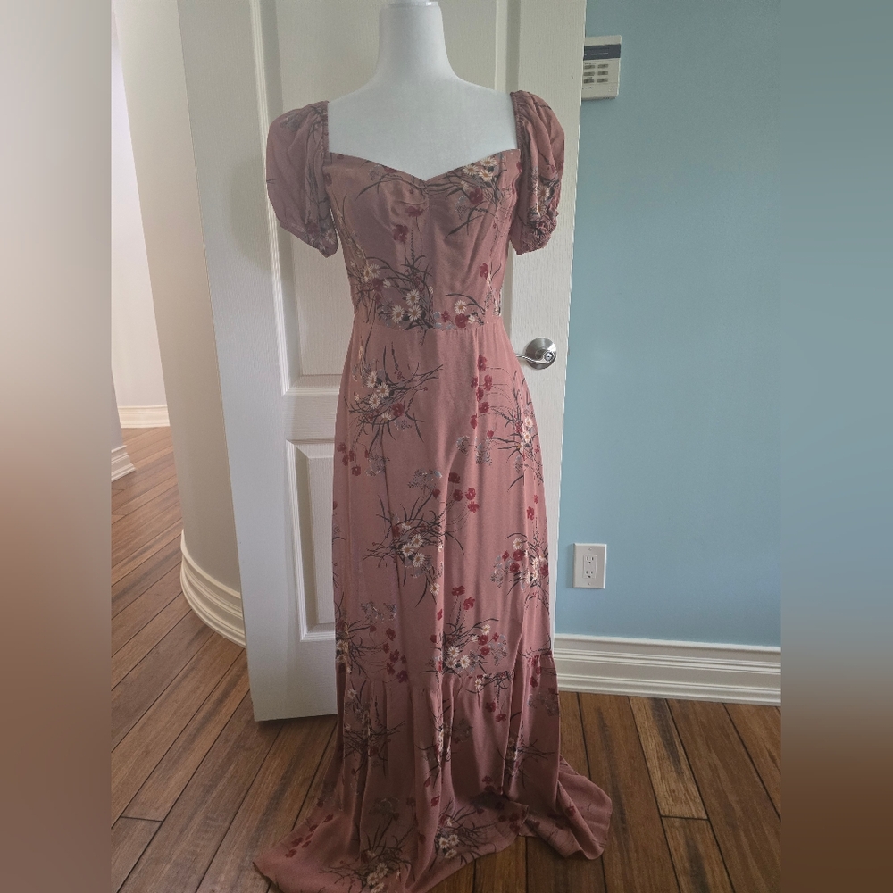 Reformation Muave Maxi Dress with Slit Sweetheart Neckline